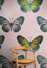 Carregar imagem no visualizador da galeria, Large Butterfly Pattern on Pink Background Wall Mural. Bedroom, Nursery, Home Decor. Peel and Stick Wallpaper. #6441