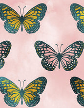 Carregar imagem no visualizador da galeria, Large Butterfly Pattern on Pink Background Wall Mural. Bedroom, Nursery, Home Decor. Peel and Stick Wallpaper. #6441