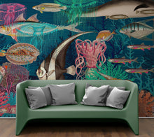 Carregar imagem no visualizador da galeria, Vintage Retro Underwater Marine Sea Life Wall Mural. Beach / Nautical / Marine Life Theme Peel and Stick Wallpaper. #6442