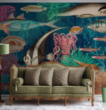 Carregar imagem no visualizador da galeria, Vintage Retro Underwater Marine Sea Life Wall Mural. Beach / Nautical / Marine Life Theme Peel and Stick Wallpaper. #6442