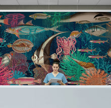 Carregar imagem no visualizador da galeria, Vintage Retro Underwater Marine Sea Life Wall Mural. Beach / Nautical / Marine Life Theme Peel and Stick Wallpaper. #6442