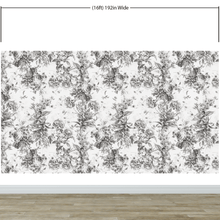 Carregar imagem no visualizador da galeria, Vintage Flower Pattern Illustration Wall Mural. Black and White Peel and Stick Wallpaper. #6443