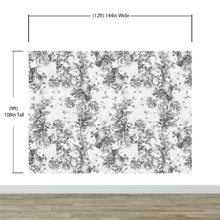 Carregar imagem no visualizador da galeria, Vintage Flower Pattern Illustration Wall Mural. Black and White Peel and Stick Wallpaper. #6443