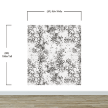 Carregar imagem no visualizador da galeria, Vintage Flower Pattern Illustration Wall Mural. Black and White Peel and Stick Wallpaper. #6443