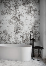 Carregar imagem no visualizador da galeria, Vintage Flower Pattern Illustration Wall Mural. Black and White Peel and Stick Wallpaper. #6443