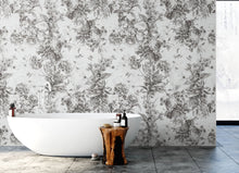Carregar imagem no visualizador da galeria, Vintage Flower Pattern Illustration Wall Mural. Black and White Peel and Stick Wallpaper. #6443