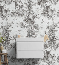 Carregar imagem no visualizador da galeria, Vintage Flower Pattern Illustration Wall Mural. Black and White Peel and Stick Wallpaper. #6443