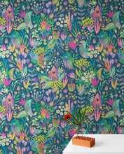 Carregar imagem no visualizador da galeria, Colorful Flower Garden with Bird House Illustration Wall Mural. #6444