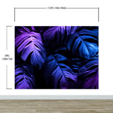 Carregar imagem no visualizador da galeria, Tropical Wallpaper Blue and Purple Leaf Wall Mural on Dark Background #6445