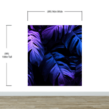 Carregar imagem no visualizador da galeria, Tropical Wallpaper Blue and Purple Leaf Wall Mural on Dark Background #6445