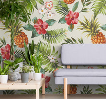 Carregar imagem no visualizador da galeria, Pineapple Tropical Vibe Wall Mural. Hawaiian Theme Peel and Stick Wallpaper. Paradise Vibe Theme Decor. #6447