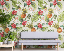 Carregar imagem no visualizador da galeria, Pineapple Tropical Vibe Wall Mural. Hawaiian Theme Peel and Stick Wallpaper. Paradise Vibe Theme Decor. #6447