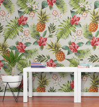 Carregar imagem no visualizador da galeria, Pineapple Tropical Vibe Wall Mural. Hawaiian Theme Peel and Stick Wallpaper. Paradise Vibe Theme Decor. #6447