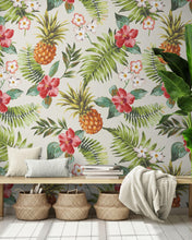 Carregar imagem no visualizador da galeria, Pineapple Tropical Vibe Wall Mural. Hawaiian Theme Peel and Stick Wallpaper. Paradise Vibe Theme Decor. #6447