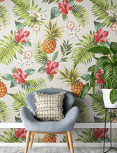 Carregar imagem no visualizador da galeria, Pineapple Tropical Vibe Wall Mural. Hawaiian Theme Peel and Stick Wallpaper. Paradise Vibe Theme Decor. #6447