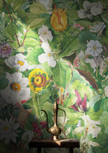 Load image into Gallery viewer, Botanical Vegetation Garden Wall Mural. Color Pencil Artwork of Flower Garden Peel and Stick Wallpaper. Rainforest Jungle Botanical Flowers and Leafs Background. #6449