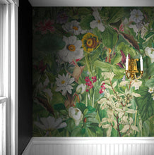 Load image into Gallery viewer, Botanical Vegetation Garden Wall Mural. Color Pencil Artwork of Flower Garden Peel and Stick Wallpaper. Rainforest Jungle Botanical Flowers and Leafs Background. #6449