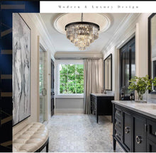 Carregar imagem no visualizador da galeria, A AXILIXI Modern Crystal Chandeliers 24" Round Top K9 Crystals Chandelier Adjustable Ceiling Light Fixture 4-Tier K9 Crystal Pendant Lamp 12-Light for