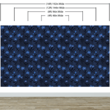Load image into Gallery viewer, Blue Color Flower Wall Mural Pattern. Dark Navy Blue Background. #6451