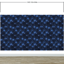 Load image into Gallery viewer, Blue Color Flower Wall Mural Pattern. Dark Navy Blue Background. #6451