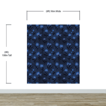 Load image into Gallery viewer, Blue Color Flower Wall Mural Pattern. Dark Navy Blue Background. #6451