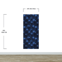 Load image into Gallery viewer, Blue Color Flower Wall Mural Pattern. Dark Navy Blue Background. #6451