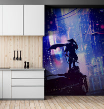 Carregar imagem no visualizador da galeria, Japanese Samurai in Cyberpunk Futuristic City of Japan Wall Mural. #6452