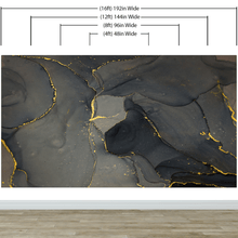 Carregar imagem no visualizador da galeria, Abstract Black and Gold Agate Marble Stone Pattern Wall Mural. Removable Peel and Stick Wallpaper. #6454