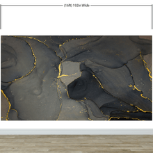 Carregar imagem no visualizador da galeria, Abstract Black and Gold Agate Marble Stone Pattern Wall Mural. Removable Peel and Stick Wallpaper. #6454