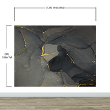 Carregar imagem no visualizador da galeria, Abstract Black and Gold Agate Marble Stone Pattern Wall Mural. Removable Peel and Stick Wallpaper. #6454