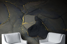 Carregar imagem no visualizador da galeria, Abstract Black and Gold Agate Marble Stone Pattern Wall Mural. Removable Peel and Stick Wallpaper. #6454
