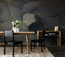 Carregar imagem no visualizador da galeria, Abstract Black and Gold Agate Marble Stone Pattern Wall Mural. Removable Peel and Stick Wallpaper. #6454
