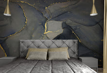 Carregar imagem no visualizador da galeria, Abstract Black and Gold Agate Marble Stone Pattern Wall Mural. Removable Peel and Stick Wallpaper. #6454