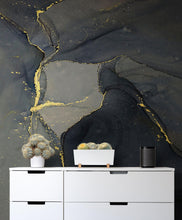 Carregar imagem no visualizador da galeria, Abstract Black and Gold Agate Marble Stone Pattern Wall Mural. Removable Peel and Stick Wallpaper. #6454