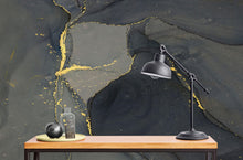 Carregar imagem no visualizador da galeria, Abstract Black and Gold Agate Marble Stone Pattern Wall Mural. Removable Peel and Stick Wallpaper. #6454