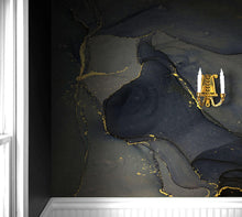 Carregar imagem no visualizador da galeria, Abstract Black and Gold Agate Marble Stone Pattern Wall Mural. Removable Peel and Stick Wallpaper. #6454