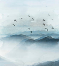 Carregar imagem no visualizador da galeria, Birds Migrating Over Mountain Wall Mural. Asian Theme Peel and Stick Wallpaper. #6467