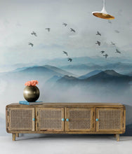 Carregar imagem no visualizador da galeria, Birds Migrating Over Mountain Wall Mural. Asian Theme Peel and Stick Wallpaper. #6467