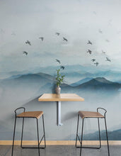 Carregar imagem no visualizador da galeria, Birds Migrating Over Mountain Wall Mural. Asian Theme Peel and Stick Wallpaper. #6467