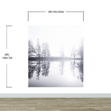 Carregar imagem no visualizador da galeria, Foggy Woodland Wall Mural. Warm Grey Misty Forest Lakeview Peel and Stick Wallpaper. #6474