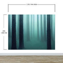 Carregar imagem no visualizador da galeria, Foggy Forest Wall Mural. Emerald Green Mist Wallpaper. #6476