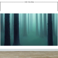 Carregar imagem no visualizador da galeria, Foggy Forest Wall Mural. Emerald Green Mist Wallpaper. #6476