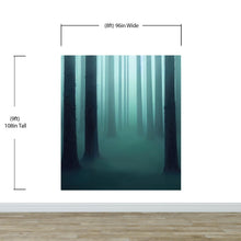 Carregar imagem no visualizador da galeria, Foggy Forest Wall Mural. Emerald Green Mist Wallpaper. #6476