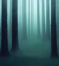 Carregar imagem no visualizador da galeria, Foggy Forest Wall Mural. Emerald Green Mist Wallpaper. #6476