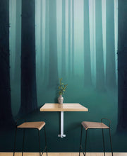 Carregar imagem no visualizador da galeria, Foggy Forest Wall Mural. Emerald Green Mist Wallpaper. #6476