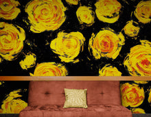 Carregar imagem no visualizador da galeria, Flower Wallpaper Peel and Stick Wall Mural. Yellow Flowers on Black Background. #6499