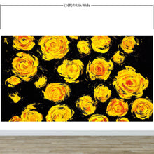 Carregar imagem no visualizador da galeria, Flower Wallpaper Peel and Stick Wall Mural. Yellow Flowers on Black Background. #6499