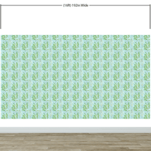 Load image into Gallery viewer, Eucalyptus Wallpaper. Farmhouse Decor Peel and Stick Wall Mural. Blue and Green Colors. #6482