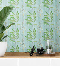 Load image into Gallery viewer, Eucalyptus Wallpaper. Farmhouse Decor Peel and Stick Wall Mural. Blue and Green Colors. #6482