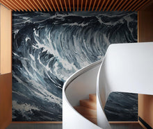 Carregar imagem no visualizador da galeria, Great Wave Abstract Painting, Grey Color Scheme. #6488